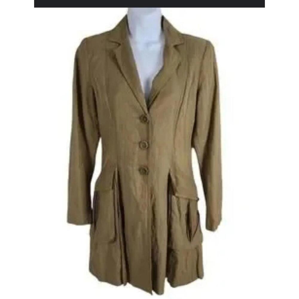 CAbi Treasure Hunter Trench Coat/Jacket Peplum Hem Khaki Size XS/S